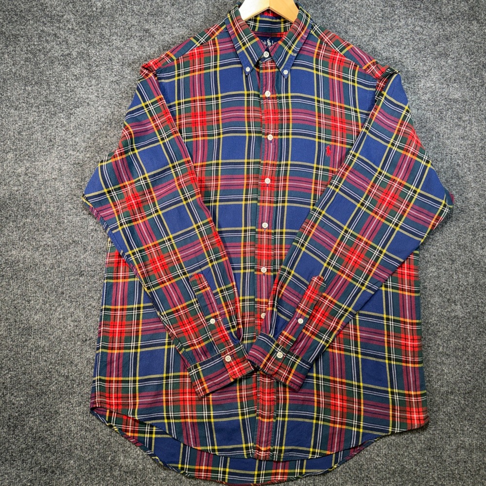 Polo Ralph Lauren Oxford Shirt Mens Large Blue Red Classic Vintage USA Made 90's